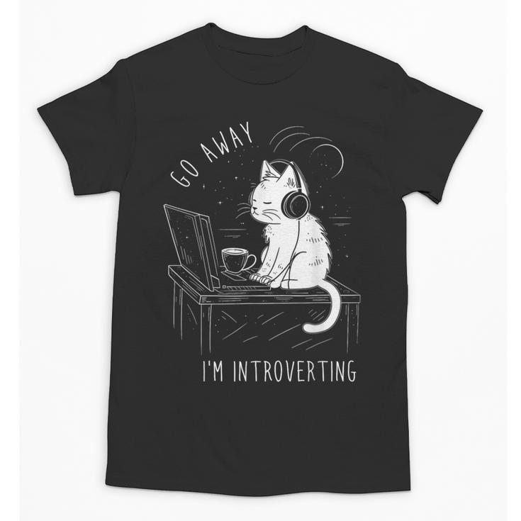 Introvert Cat With Coffee On Computer Antisocial Emo Goth Unisex T-Shirt