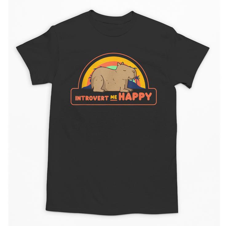 Introvert Me Happy Retro Sunset Capybara Tee Unisex T-Shirt
