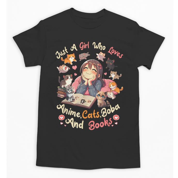 Just Girl Who Loves Anime Cats Boba And Books Bubble Tea Unisex T-Shirt
