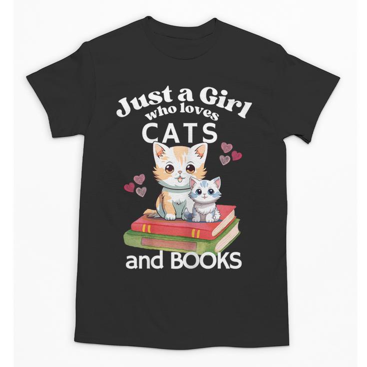 Just A Girl That Loves Cats And Books Cute Cat & Bookwork Unisex T-Shirt