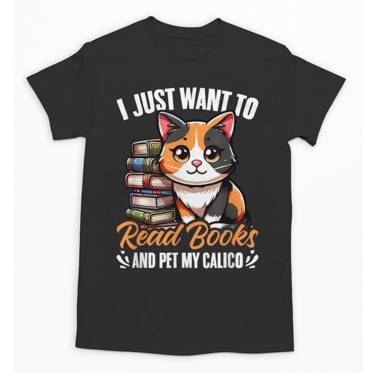 Kawaii Feline Book Reading Read Books Pet My Calico Cat Men Women Unisex T-Shirt