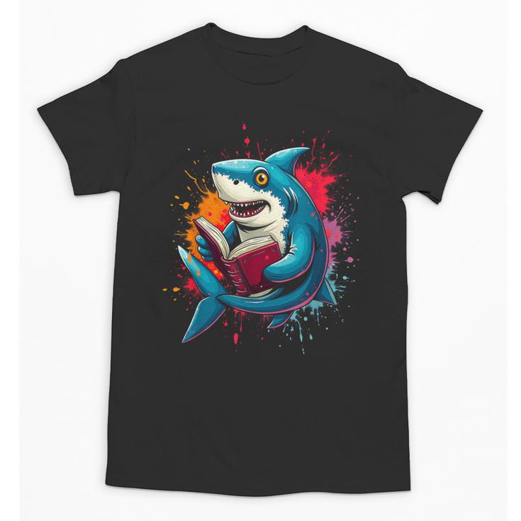 Kawaii Shark Reads Book Reading Library Book Bookworm Unisex T-Shirt