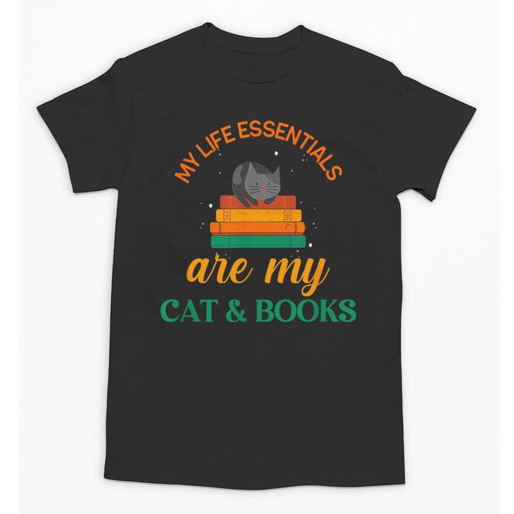 My Life Essentials Are Cat And Books Unisex T-Shirt