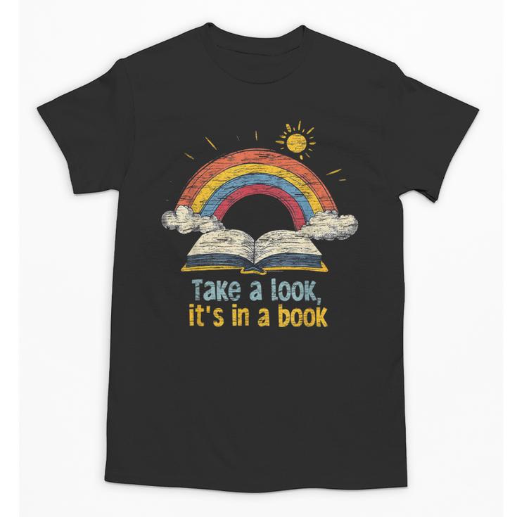 Take a Look It's In a Book Vintage Reading Teacher Rainbow Unisex T-Shirt