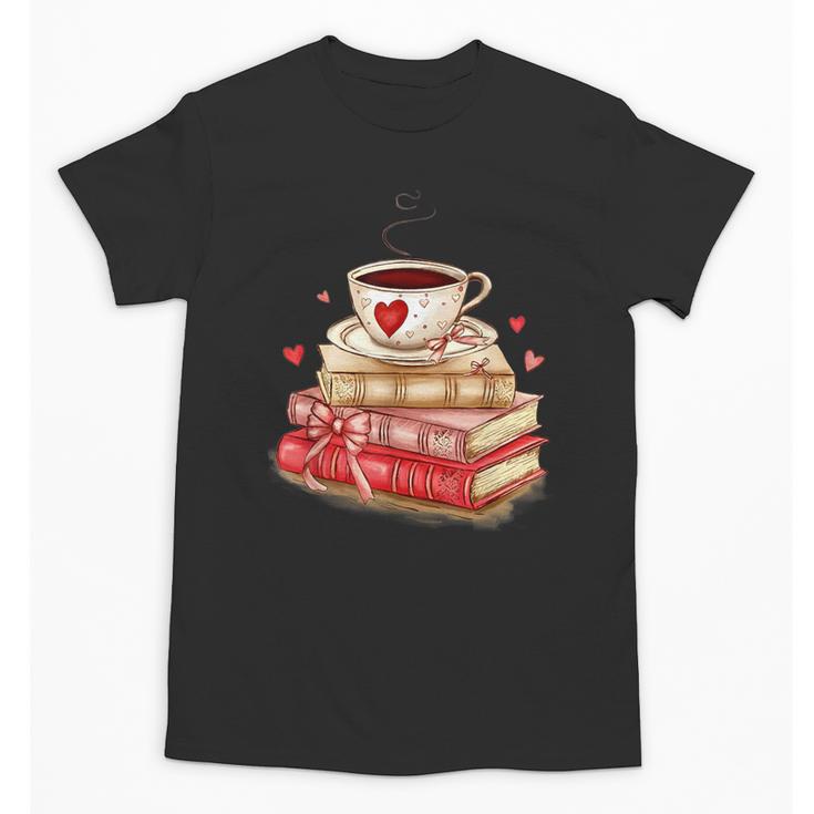 Love Book Coffee Heart Coquette Bow Valentines Day Unisex T-Shirt