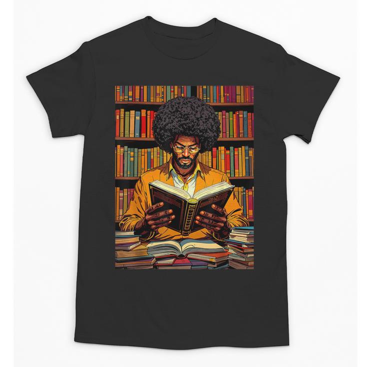 Man Reading Book Black History Month Book Lover Afro Unisex T-Shirt