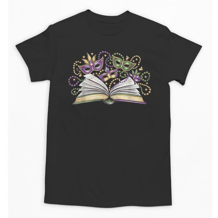 Mardi Gras Book Librarian Author Purple Beads Unisex T-Shirt
