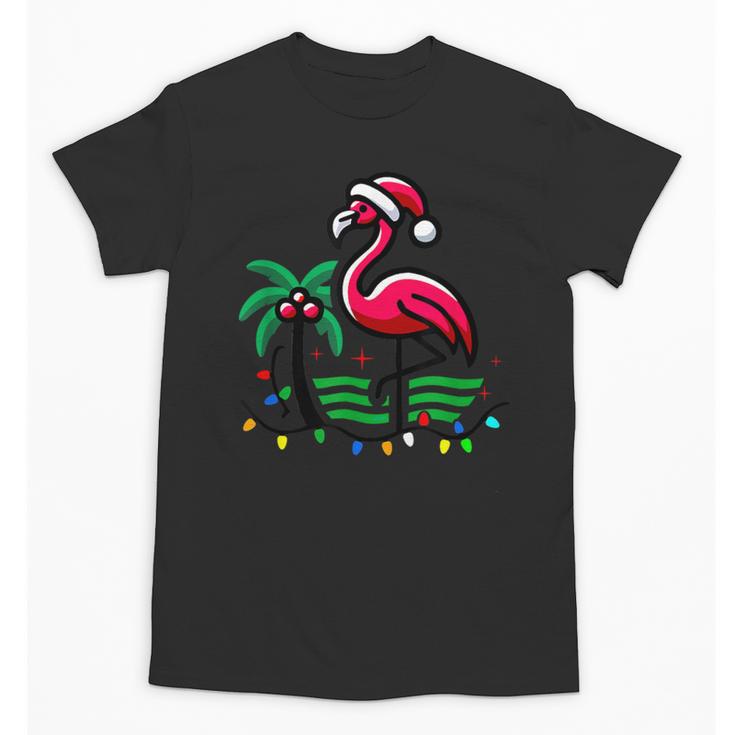 Nostalgia Holiday Tees -Adult Christmas Flamingo Small Short Sleeve Crew Neck Cotton Polyester Lightweight Ribbed Cuff Winter Unisex T-Shirt