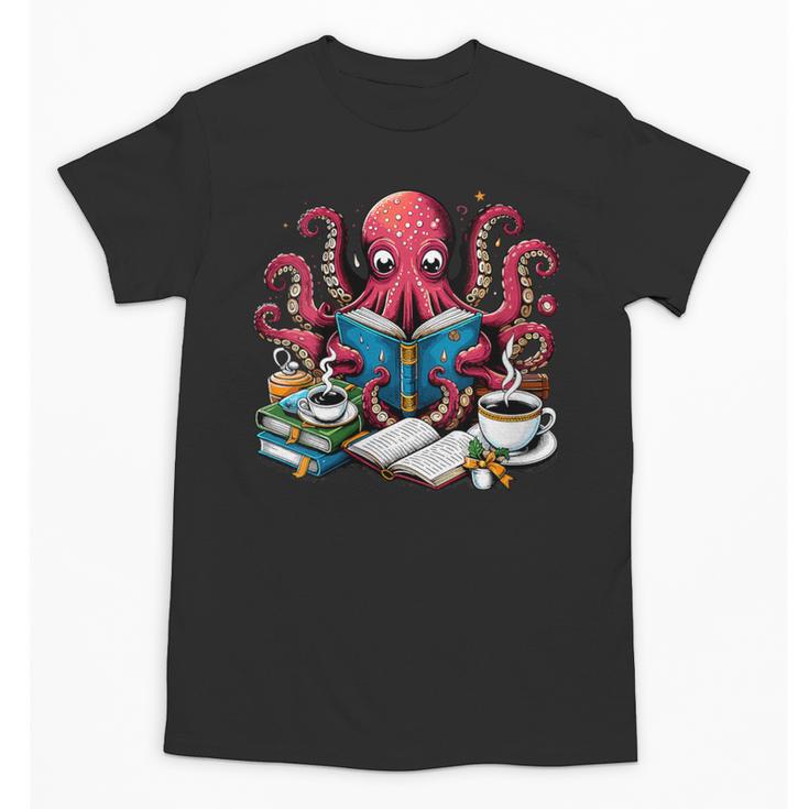 Octopus Reading Book Coffee Lover Bookaholic Bookworm Reader Unisex T-Shirt