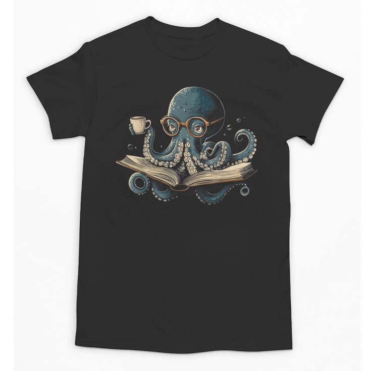 Octopus Reading Book Coffee Book Lover Bookworm Nerd Unisex T-Shirt