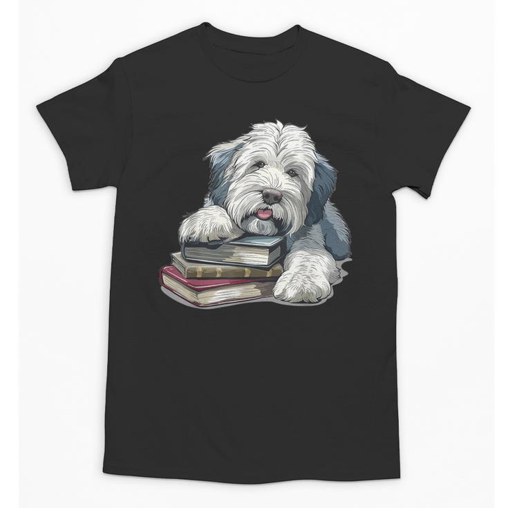 Old English Sheepdog Books Reading Dog Breed Graphic Unisex T-Shirt