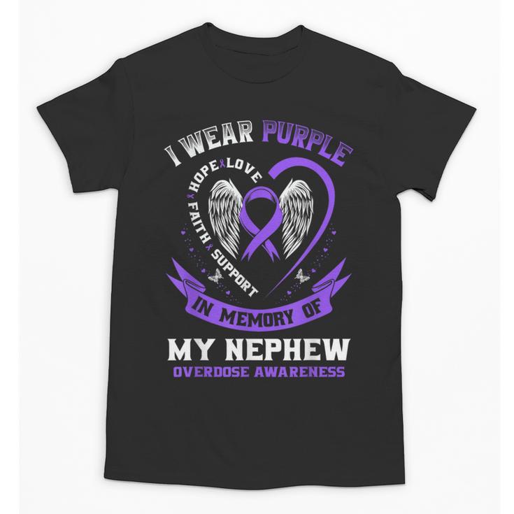 Overdose Awareness Shirt In Memory Of Nephew Purple Ribbon Unisex T-Shirt
