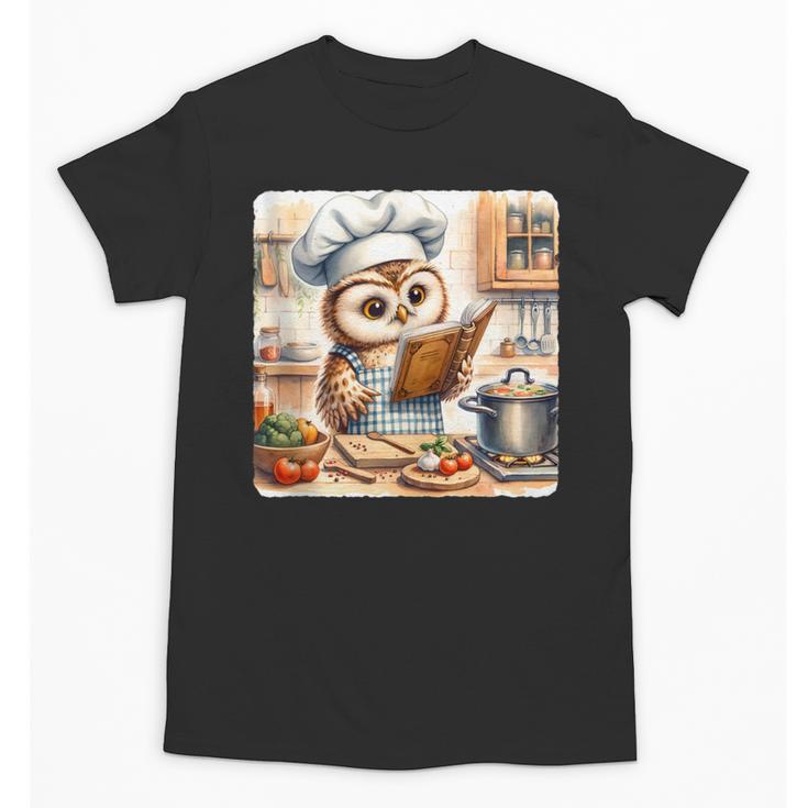 Owl Learning To Cook With Cookbook Chef Apron Stove Cooking Unisex T-Shirt