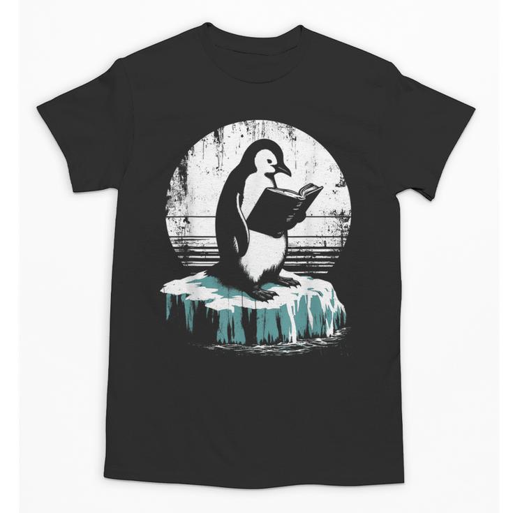 Penguin Reading A Book Vintage Graphic Bookworm Lover Unisex T-Shirt