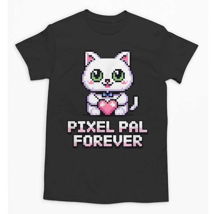 Pixel Art Pet Cat Y2K Retro Vintage Digital Nostalgia Tech Unisex T-Shirt
