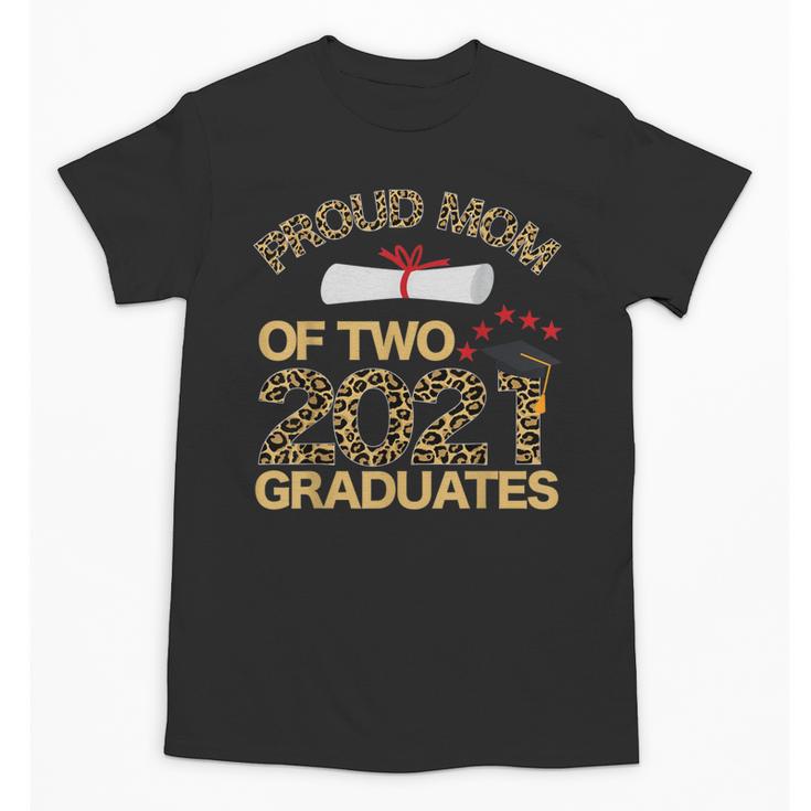 Proud Mom Of Two 2021 Graduates Twin Mama Graduation Leopard Unisex T-Shirt