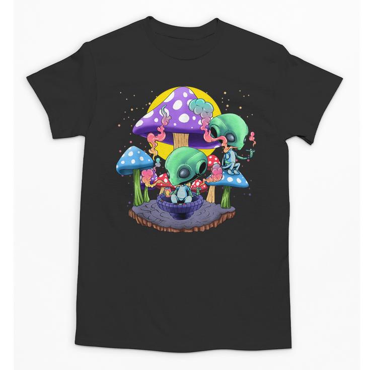 Psychedelic Alien Mushroom Nostalgia Groovy Vibe Hippie Unisex T-Shirt