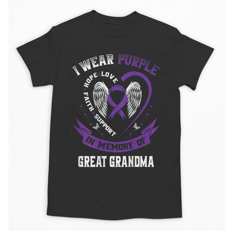 Purple In Memory Of My Great Grandma Alzheimers Back Graphic Unisex T-Shirt