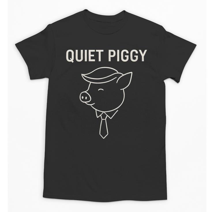 Quiet Piggy Introvert Media Humor Minimalist Line Art Unisex T-Shirt