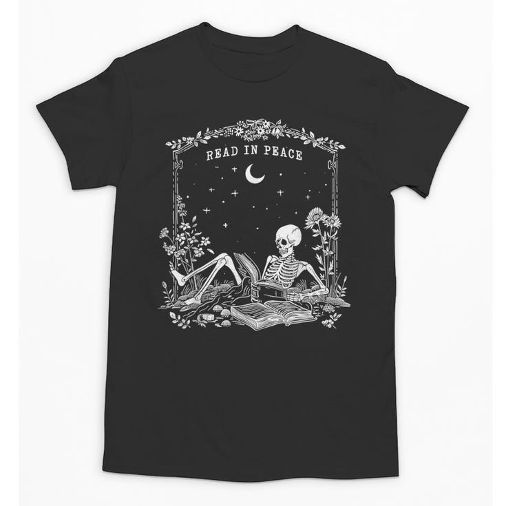 Read In Peace Skeleton Reading Book Halloween Bookish Unisex T-Shirt