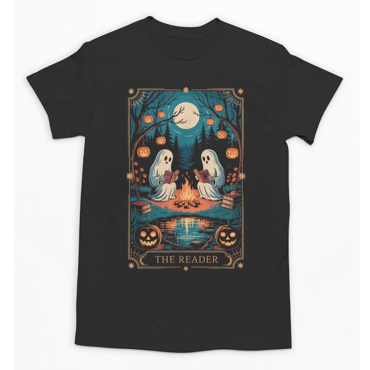 The Reader Bookish Cute Spooky Ghost Reading Book Tarot Card Unisex T-Shirt