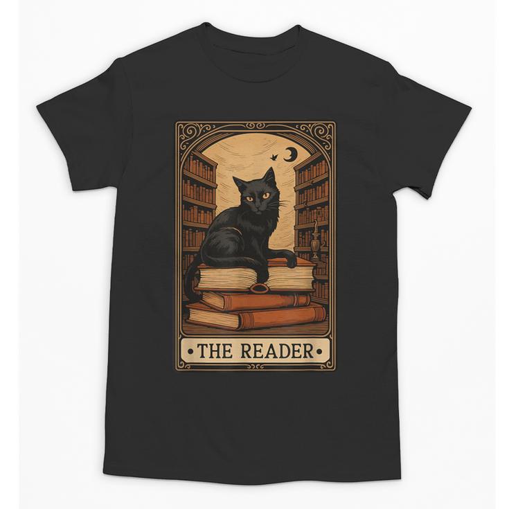 The Reader Cat Book Reading Halloween Tarot Card Unisex T-Shirt