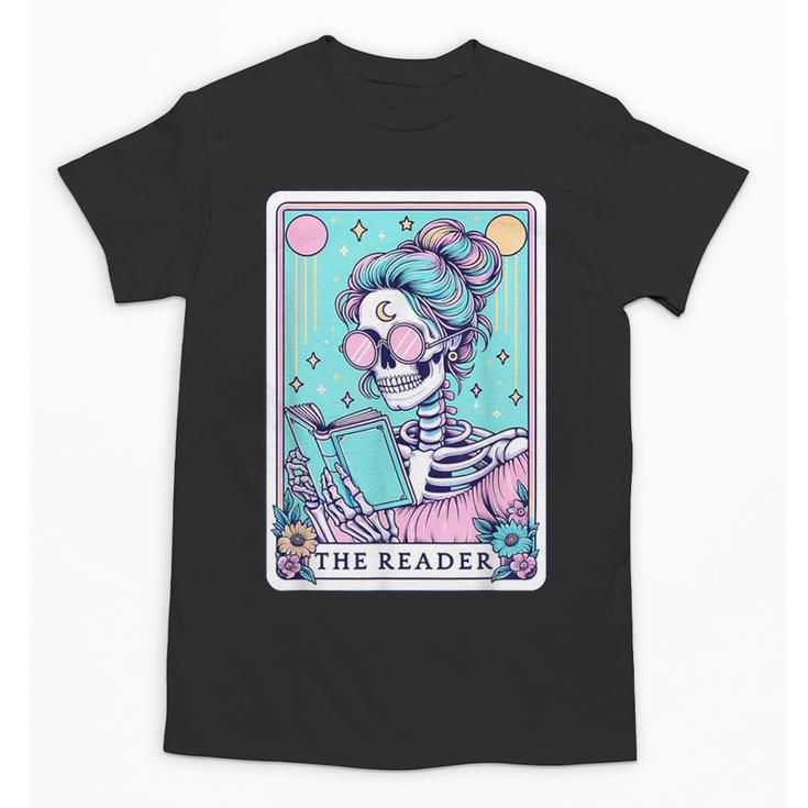 The Reader Retro Reading Skeleton Books Flowers Tarot Card Unisex T-Shirt