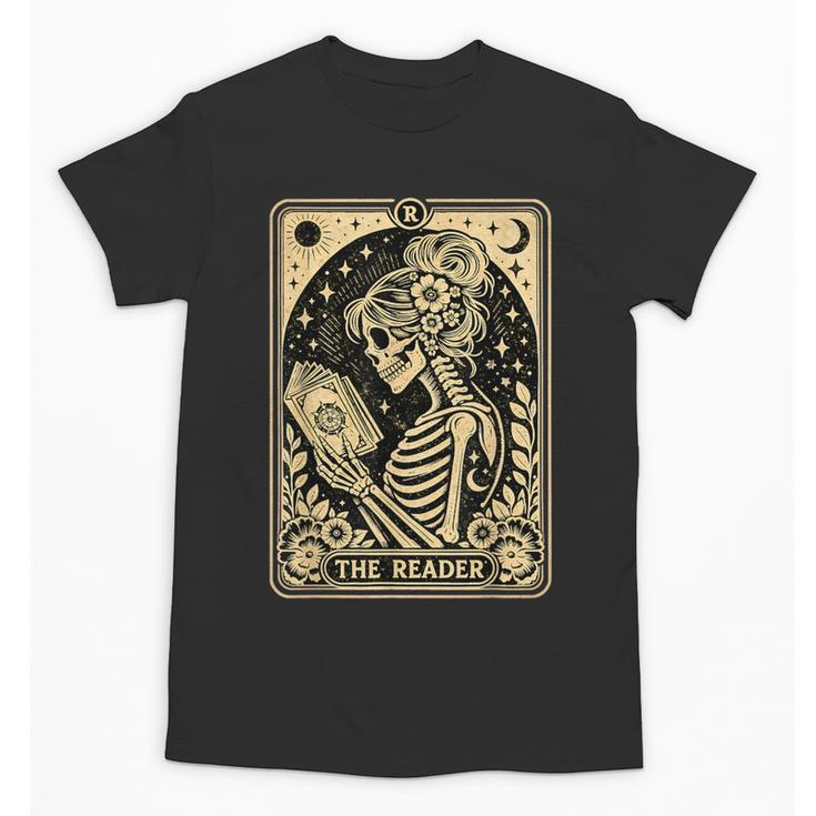 The Reader Tarot Card Book Lover Skeleton Reading Book Unisex T-Shirt