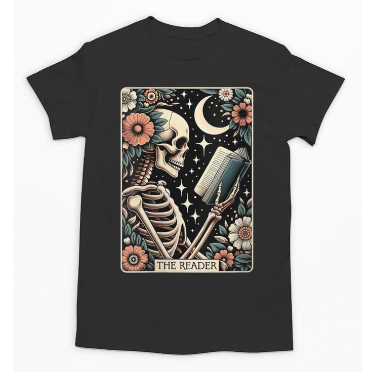 The Reader Tarot Card Skeleton Reading Book Bookworm Bookish Unisex T-Shirt
