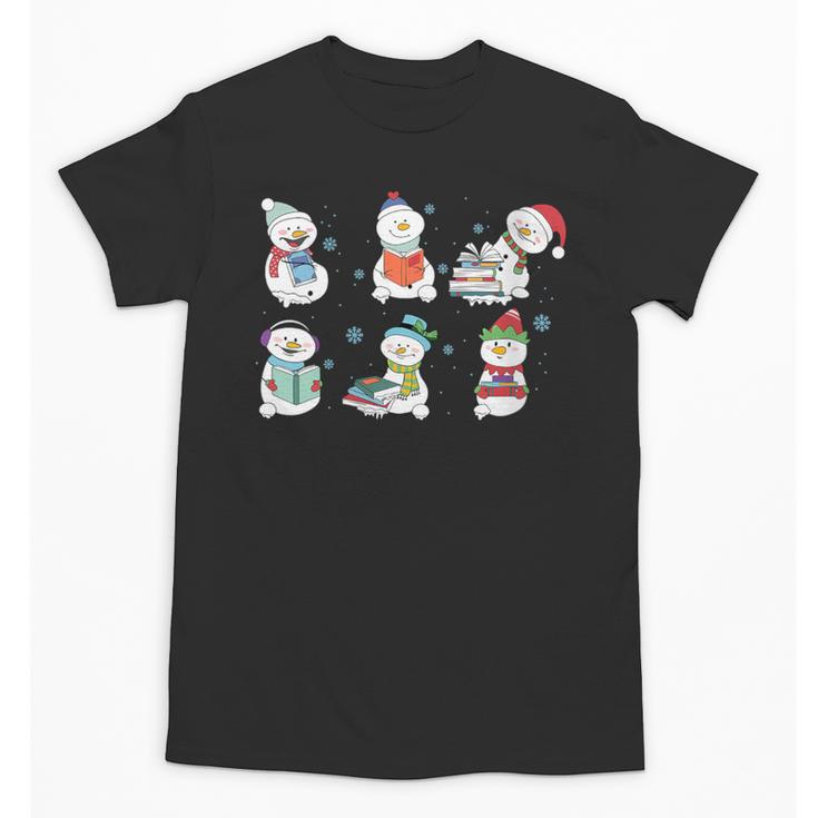 Reading Snowman Christmas Book Lovers Bookworm Librarian Unisex T-Shirt
