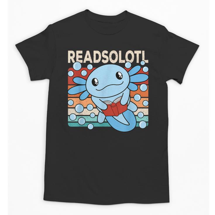 Readsolotl Blue Kawaii Axolotl Book Lover Reading Retro Unisex T-Shirt