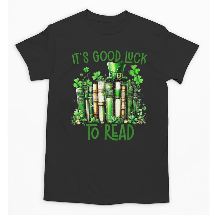 Retro Book Lucky Reading Teacher St Patrick's Day -Adults Small Cotton Blend Polyester Blend Short Sleeve Unisex T-Shirt