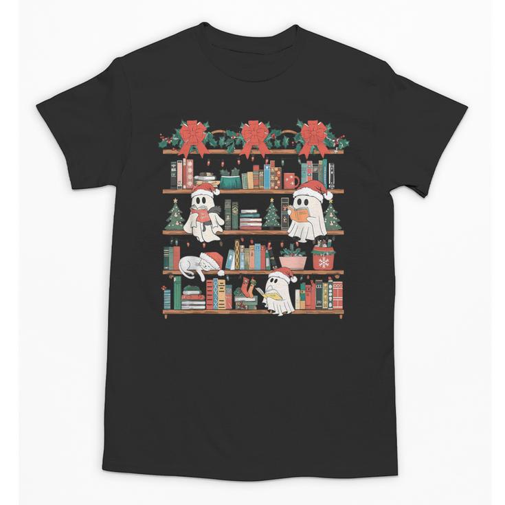 Retro Ghost Reading Book Teacher Librarian Bookish Christmas Unisex T-Shirt