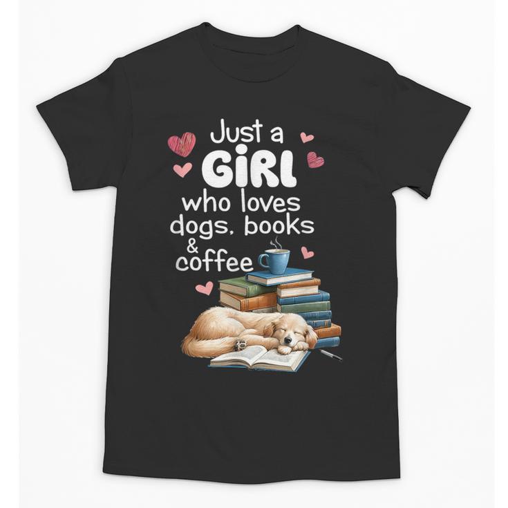 Retro Just A Girl Who Love Dogs Books And Coffee Bookworm Unisex T-Shirt