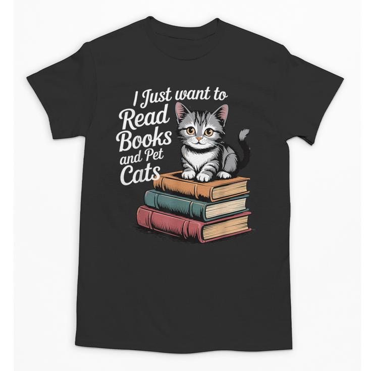 Retro I Just Want To Read Books And Pet Cats Cat For Men Women Kids Unisex T-Shirt