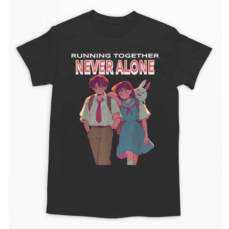 Running Together Always Connected Anime Nostalgia Message Unisex T-Shirt