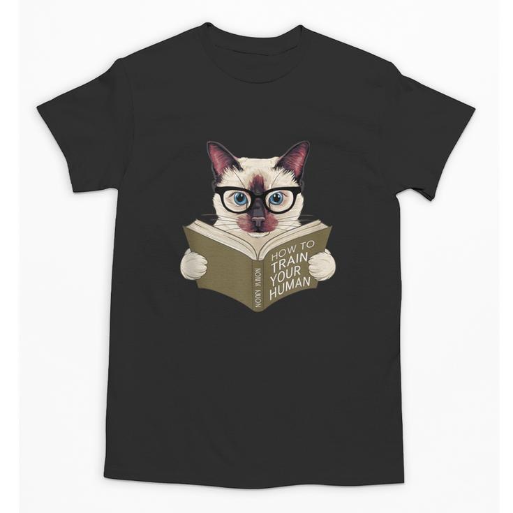 Siamese Cat Reading Book How To Train Your Human Humorous Unisex T-Shirt