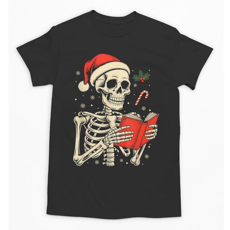 Skeleton Reading Book Christmas Teacher Librarian Book Lover Unisex T-Shirt