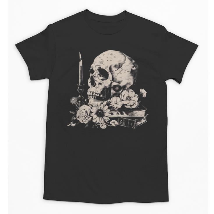 Skull Books Flowers Goth Reader Grunge Dark Alt Aesthetic Unisex T-Shirt