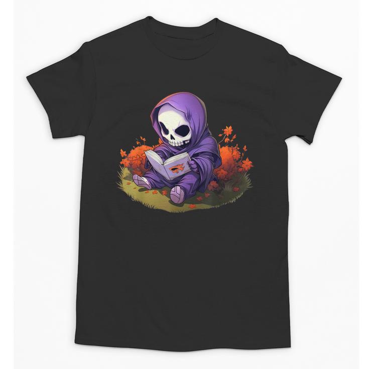 Spooky Grim Reaper Reading A Book Cute Creepy Halloween Unisex T-Shirt