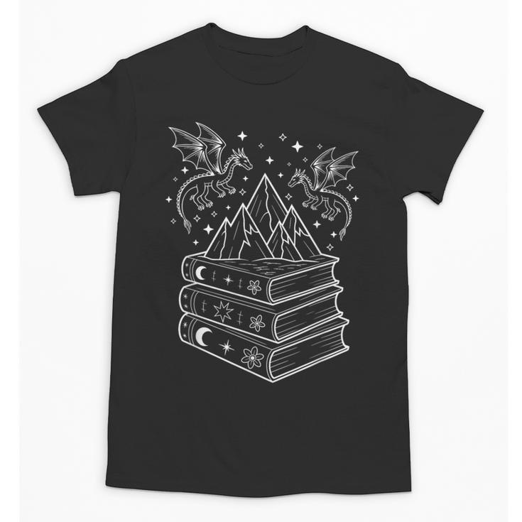 Stack Of Books And Dragons Bookworm Fantasy Books Lover Unisex T-Shirt