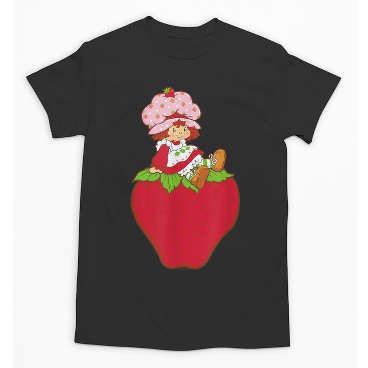 Strawberry Shortcake Sitting On Strawberry Retro Nostalgia Unisex T-Shirt