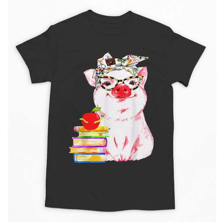 Teacher Pig Cute Farm Animal Book Lover School Student For Men Women Kids Unisex T-Shirt