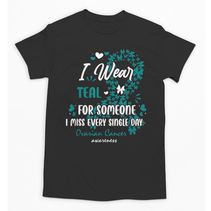 Teal Ovarian Cancer Angel Memory Warrior Support Family Unisex T-Shirt