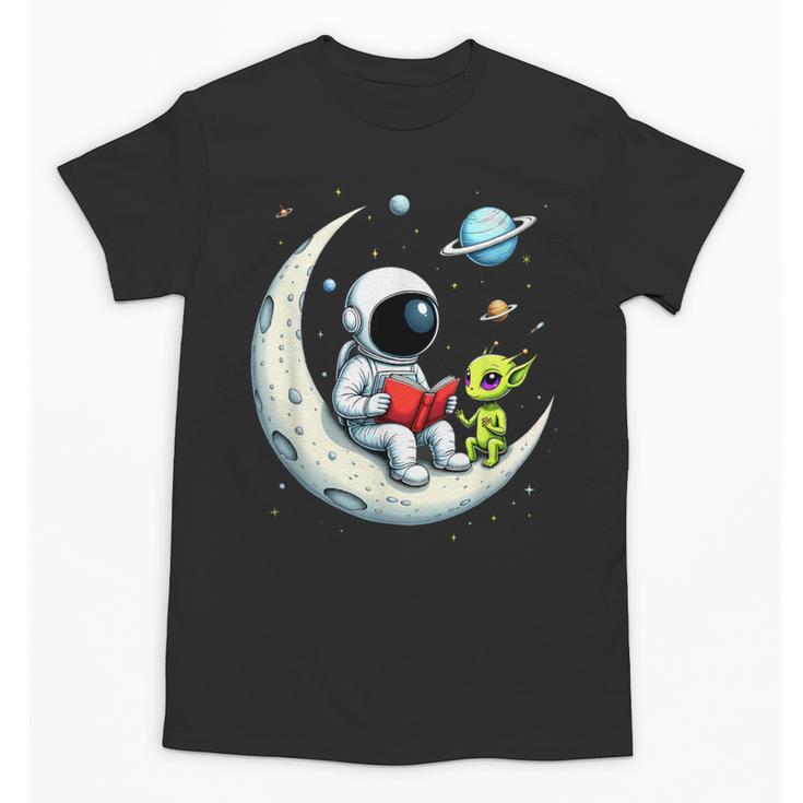 UFO Alien Astronaut Reading Book In Space Unisex T-Shirt