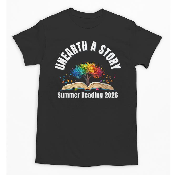Unearth a Story 2026 Summer Reading Program Tree Book Unisex T-Shirt