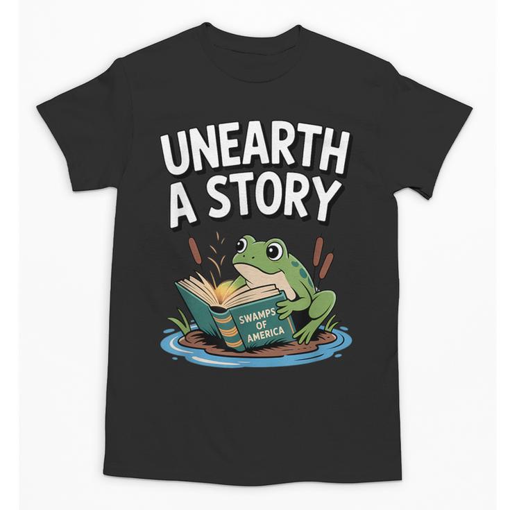 Unearth a Story Frog Reading a Book Summer 2026 Unisex T-Shirt