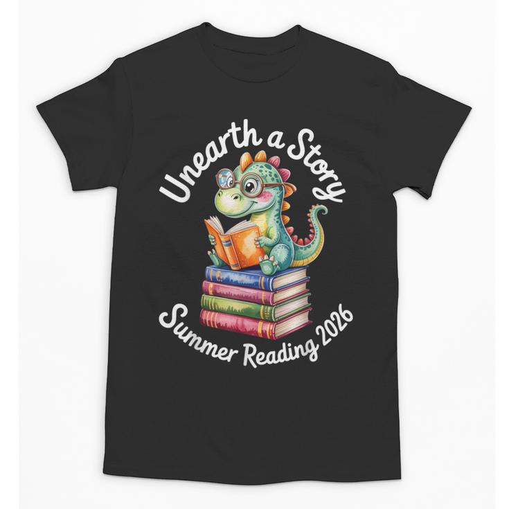 Unearth a Story Summer Reading 2026 Book Lover Dino Fun Unisex T-Shirt
