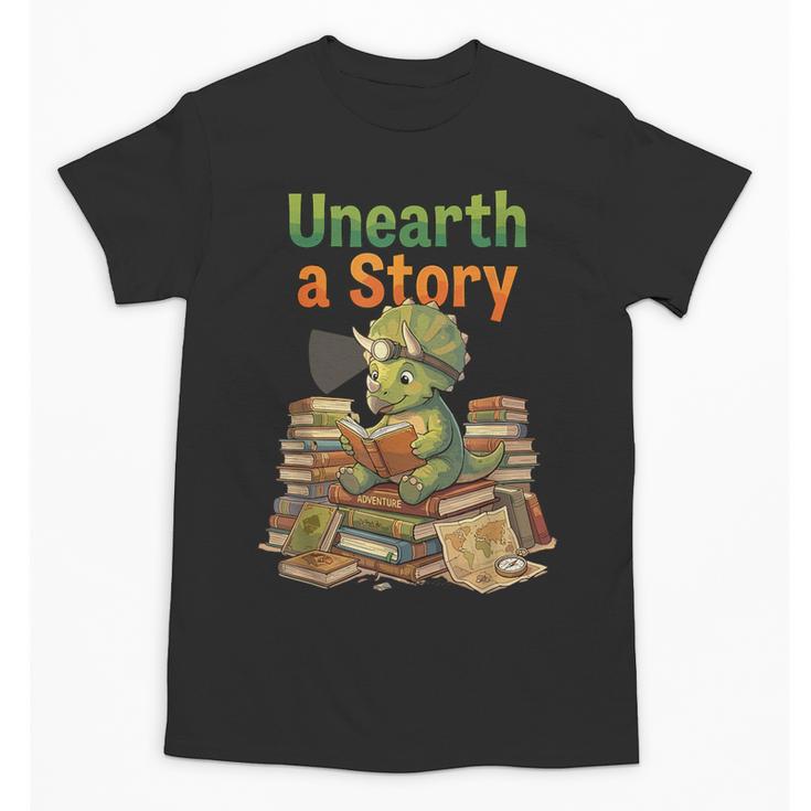 Unearth a Story Triceratops Dinosaur Reading Books Cute Dino Unisex T-Shirt