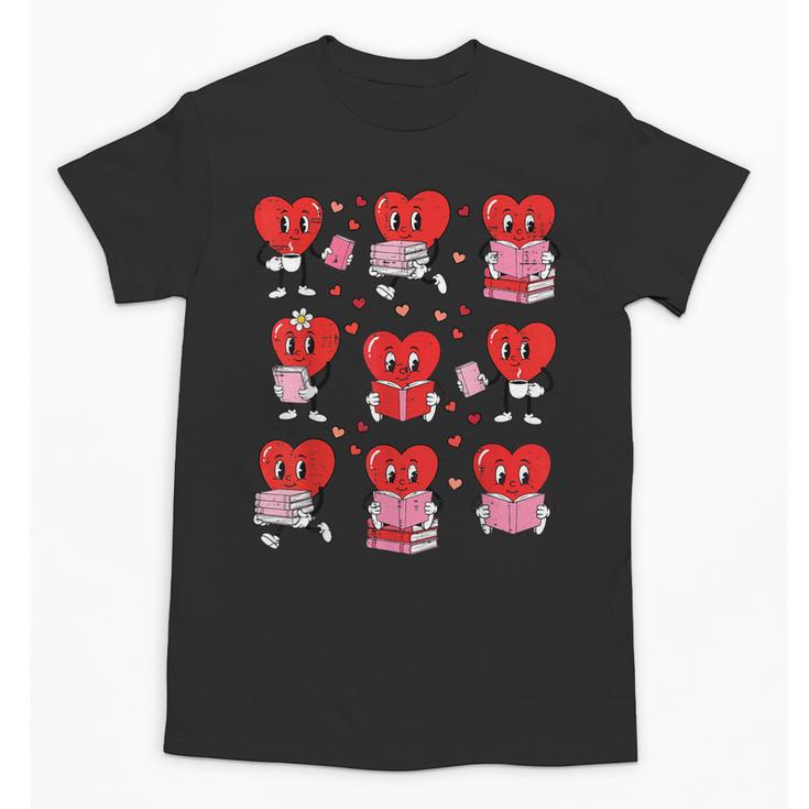 Valentines Day Librarian Heart Reading Book Women Men Kids Unisex T-Shirt